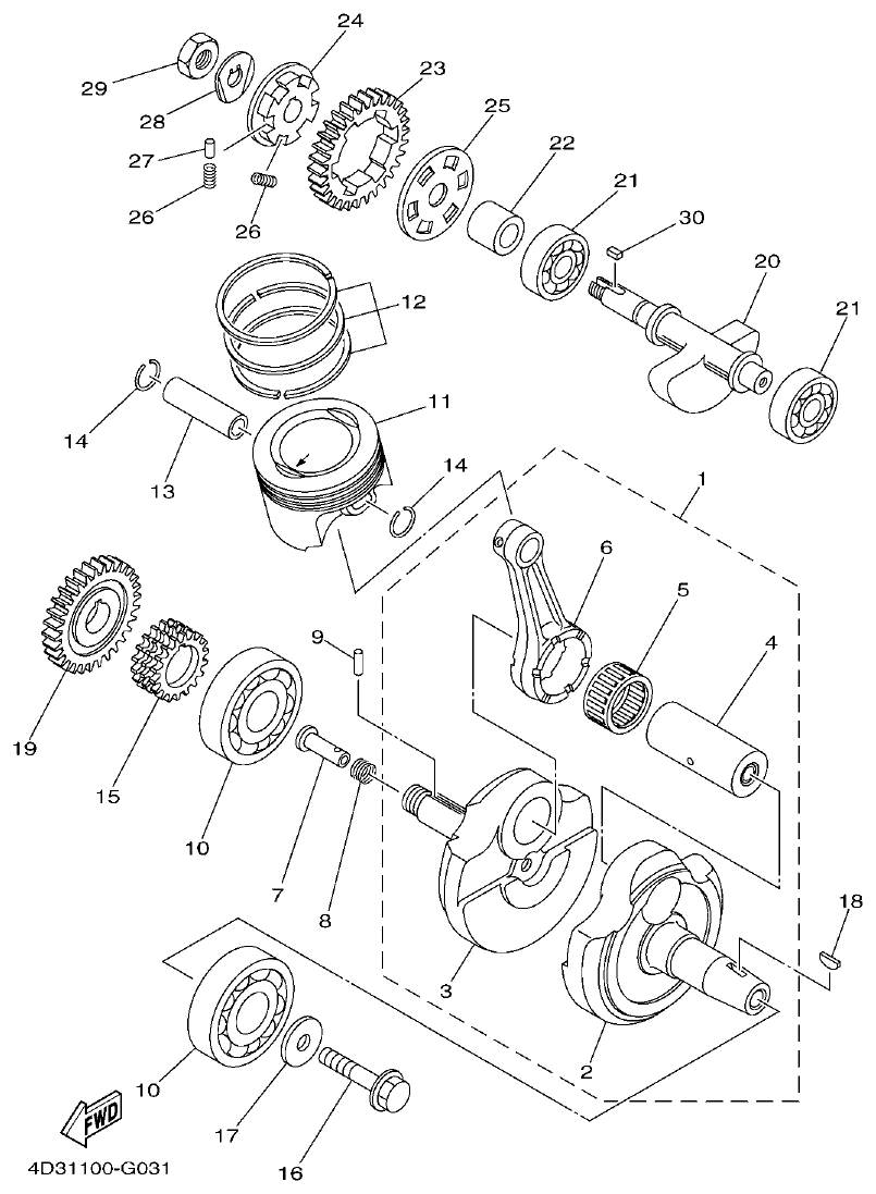 Yamaha 250RAP CRANKSHAFT & PISTON parts diagram